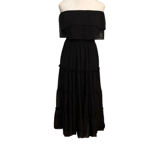 1 STATE Devika NWT Women's Black size Small Strapless Ruffle Tiered Maxi Dress